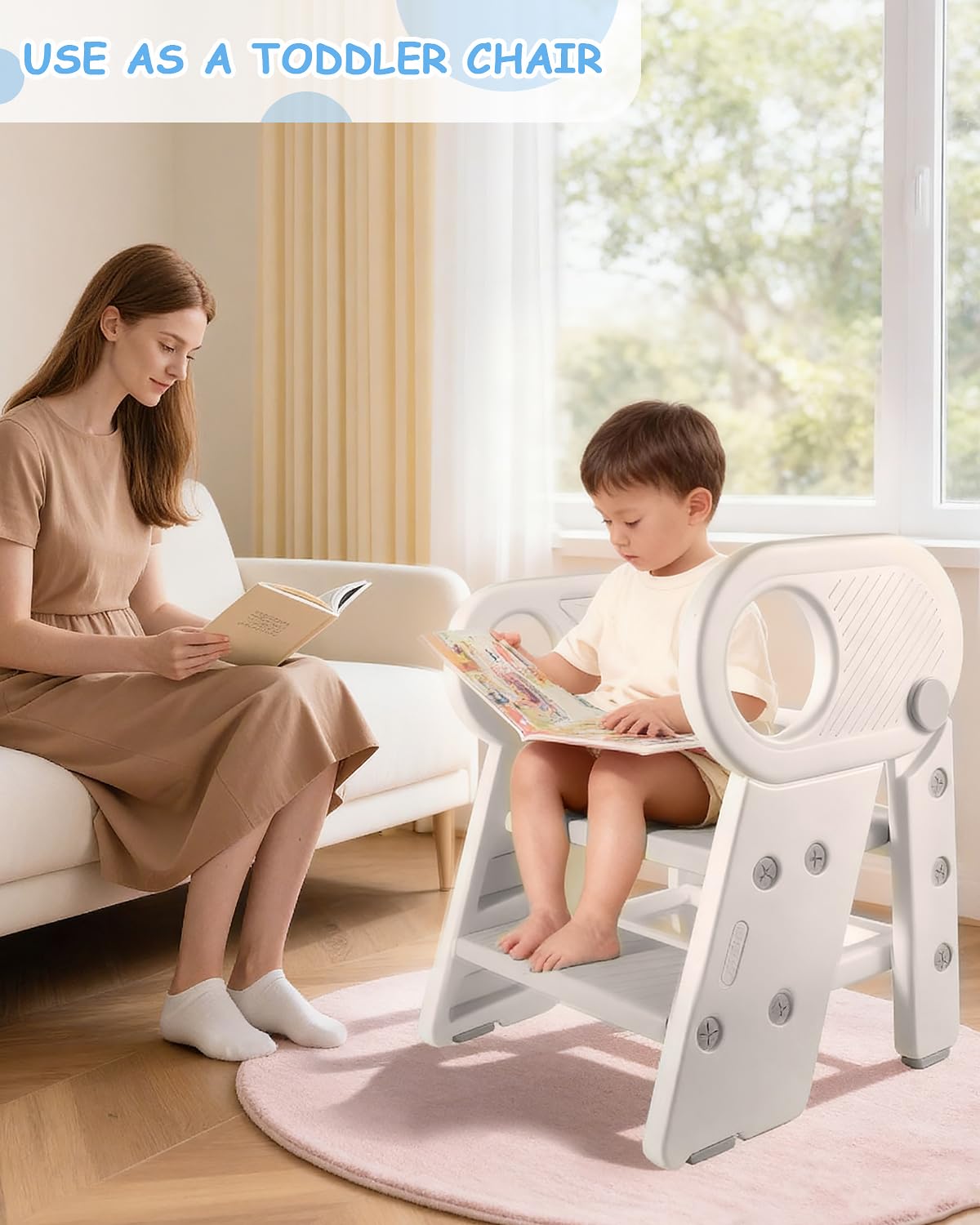 Baobrava compact movable stool is lightweight and easy to reposition.