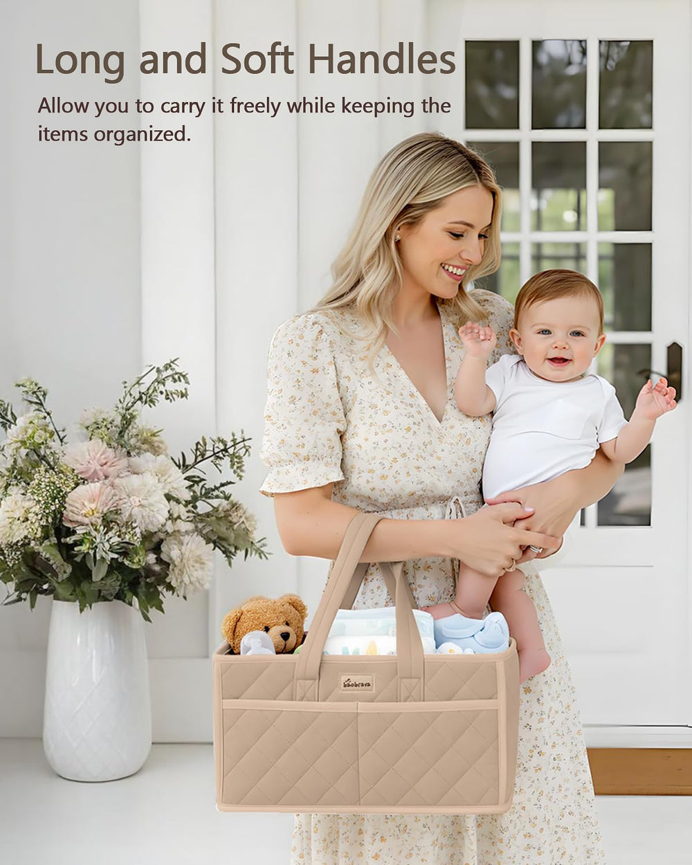 Baobrava diaper caddy with four side pockets for small items