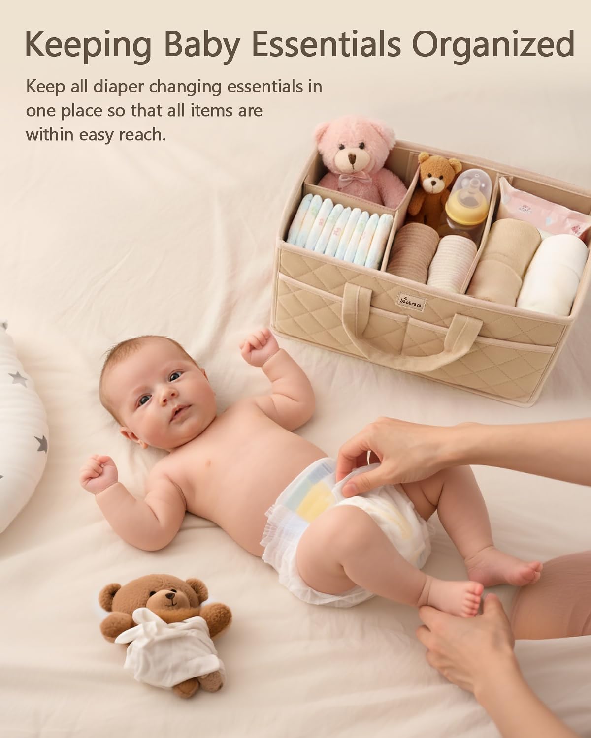 Baobrava diaper caddy with removable compartments keeps essentials neatly arranged