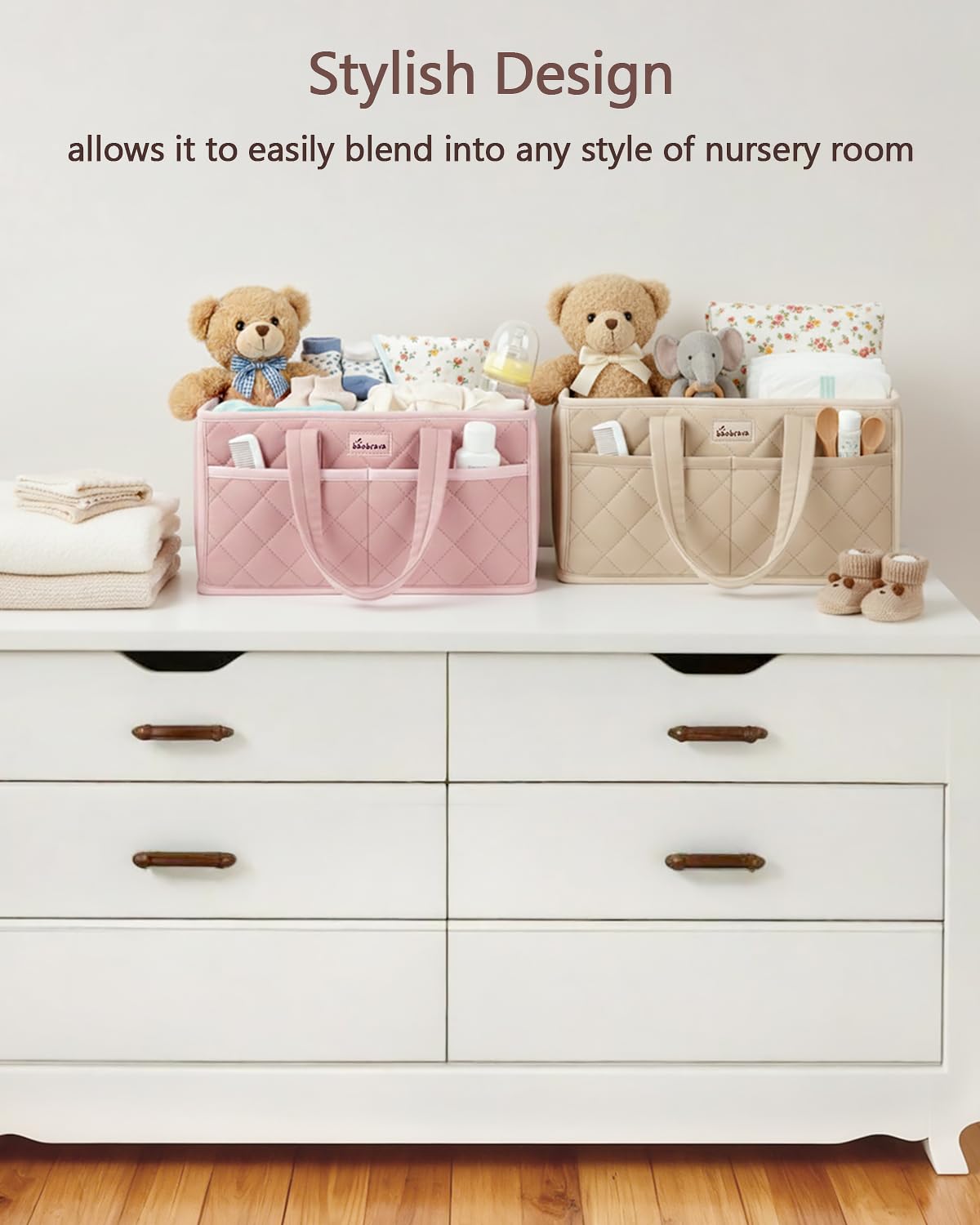 Baobrava Dutch velvet caddy brings stylish storage anywhere.