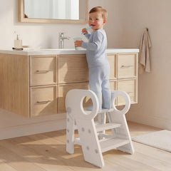 Baobrava foldable 3-step stool with handles for easy height access.