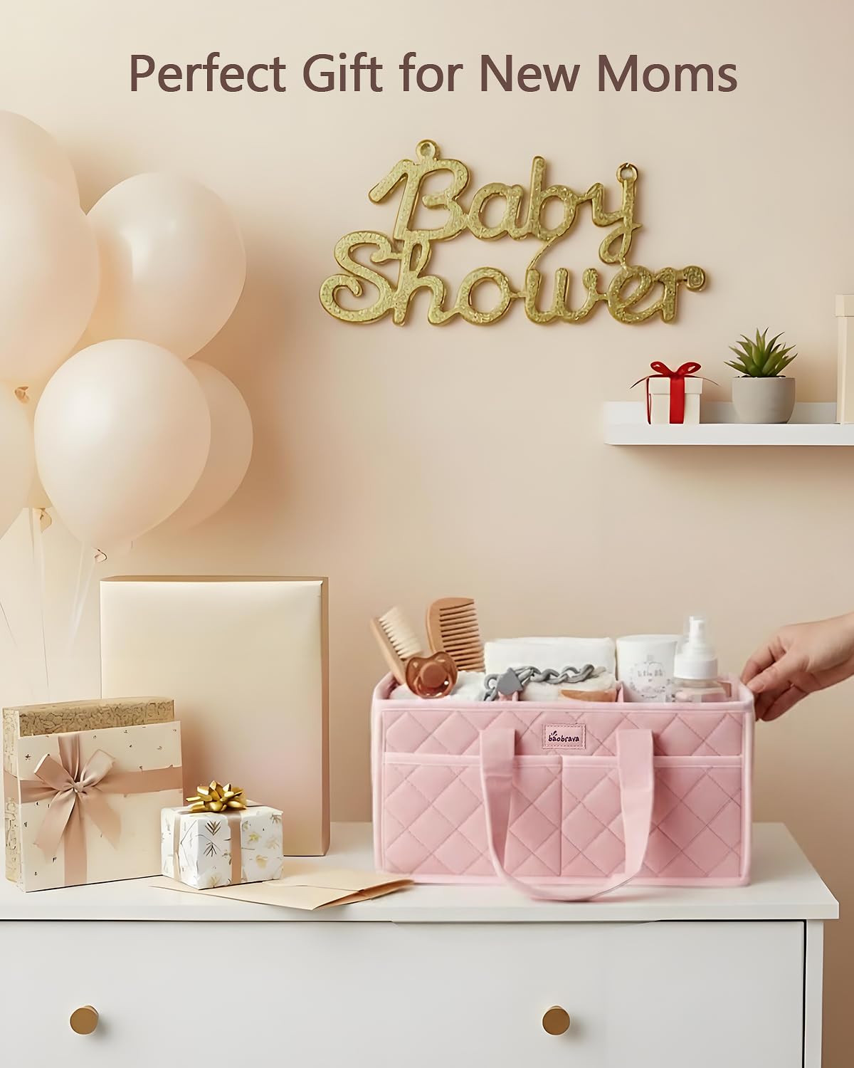 Baobrava Dutch fleece caddy keeps diapers, wipes organized.