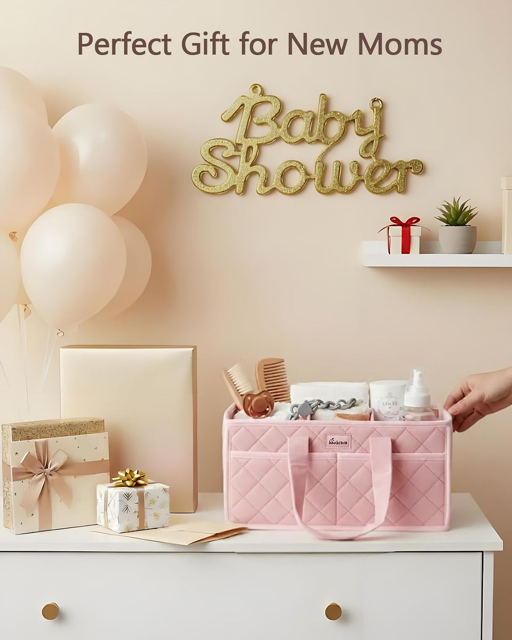 Baobrava Dutch fleece caddy keeps diapers, wipes organized.