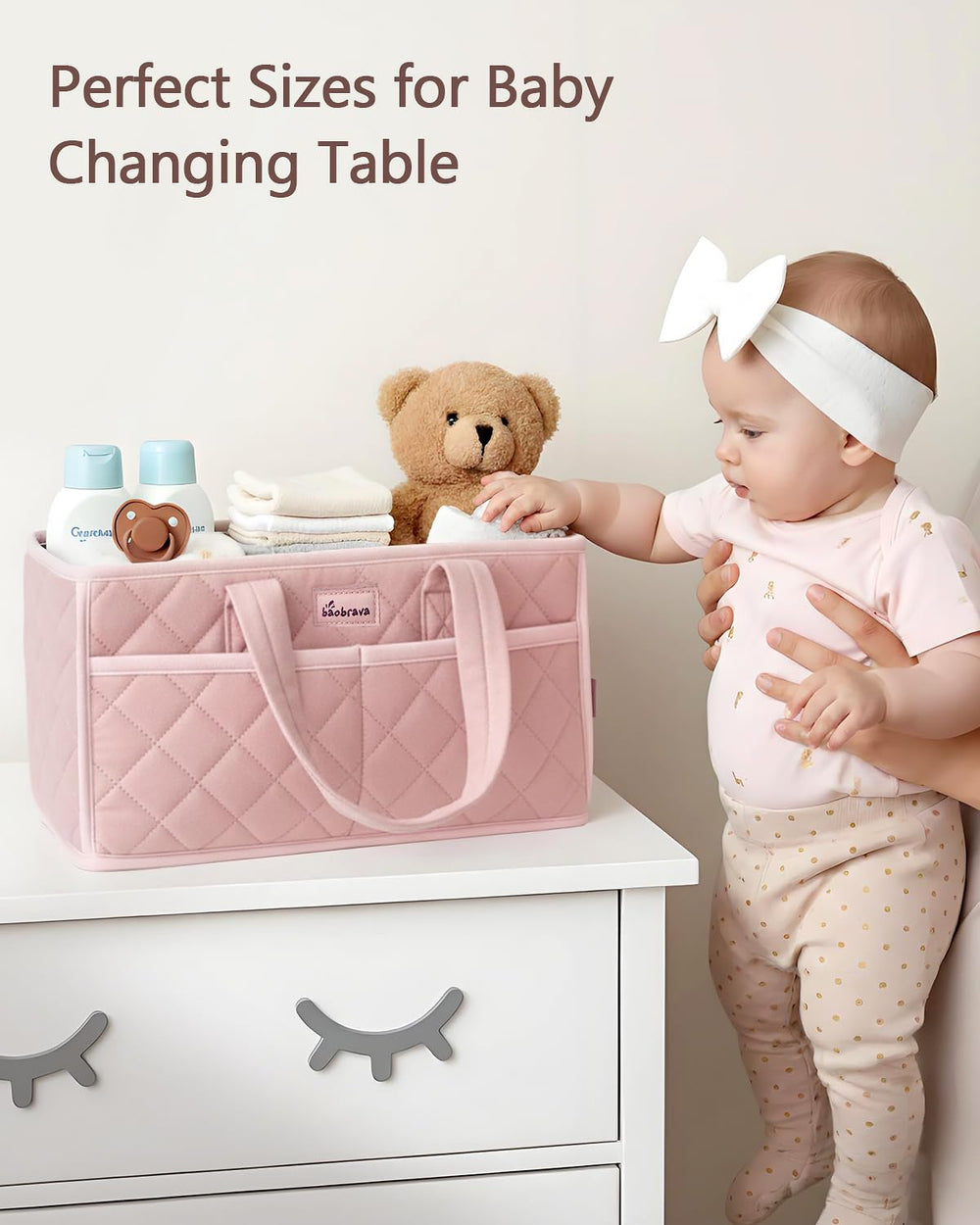 Baobrava portable diaper caddy ideal for car trips.