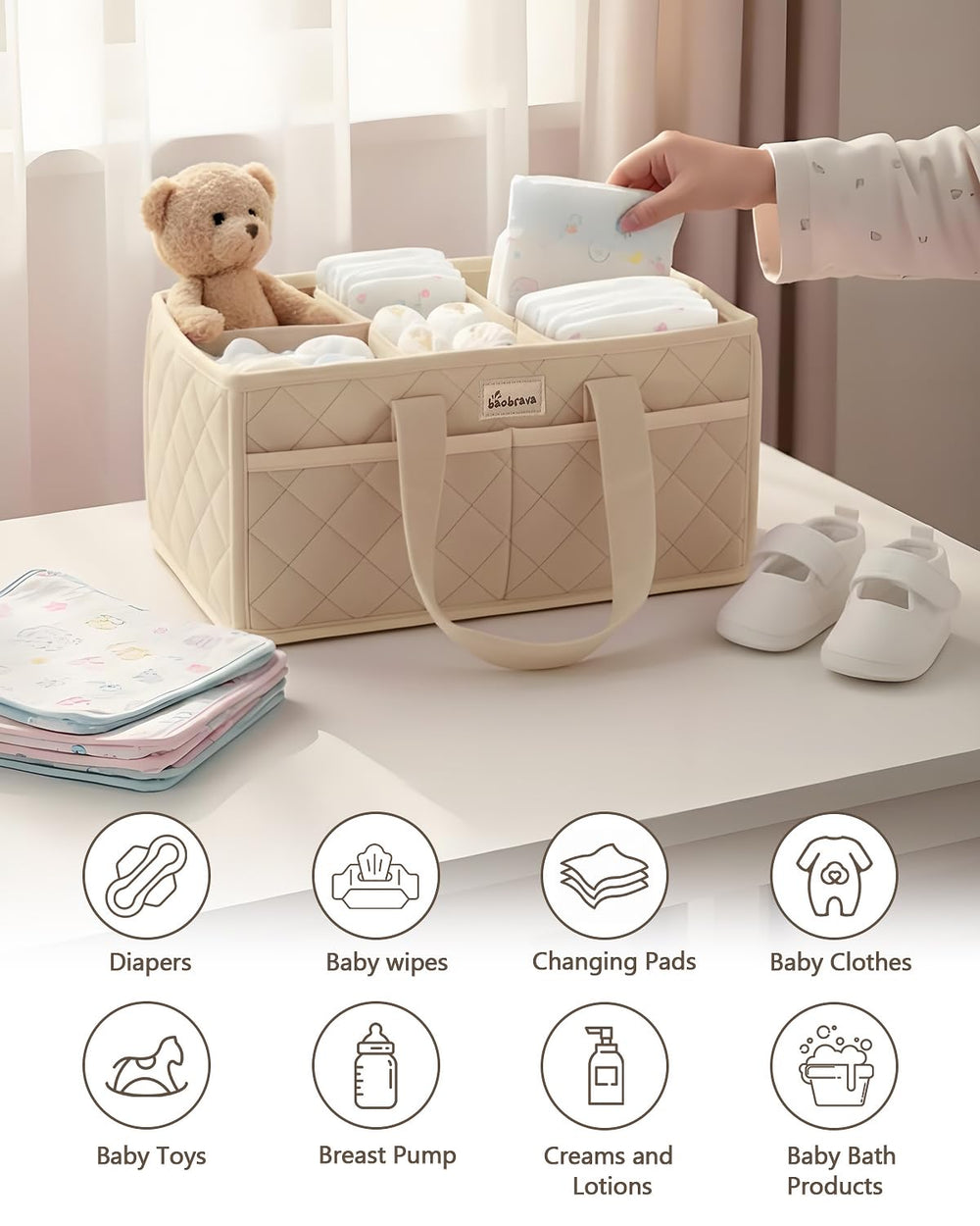 Baobrava portable diaper caddy ideal for car trips and on-the-go