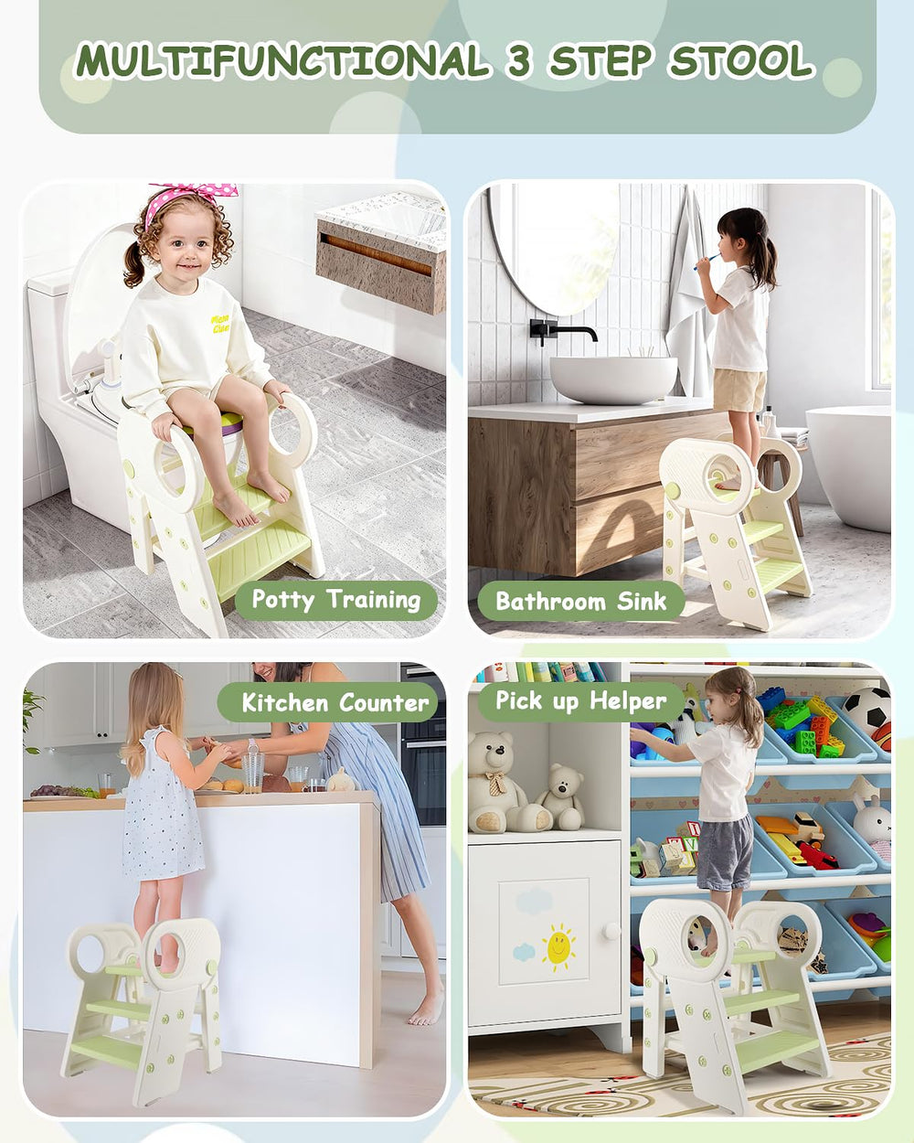 Baobrava step stool with handrails adds security during independent activities.