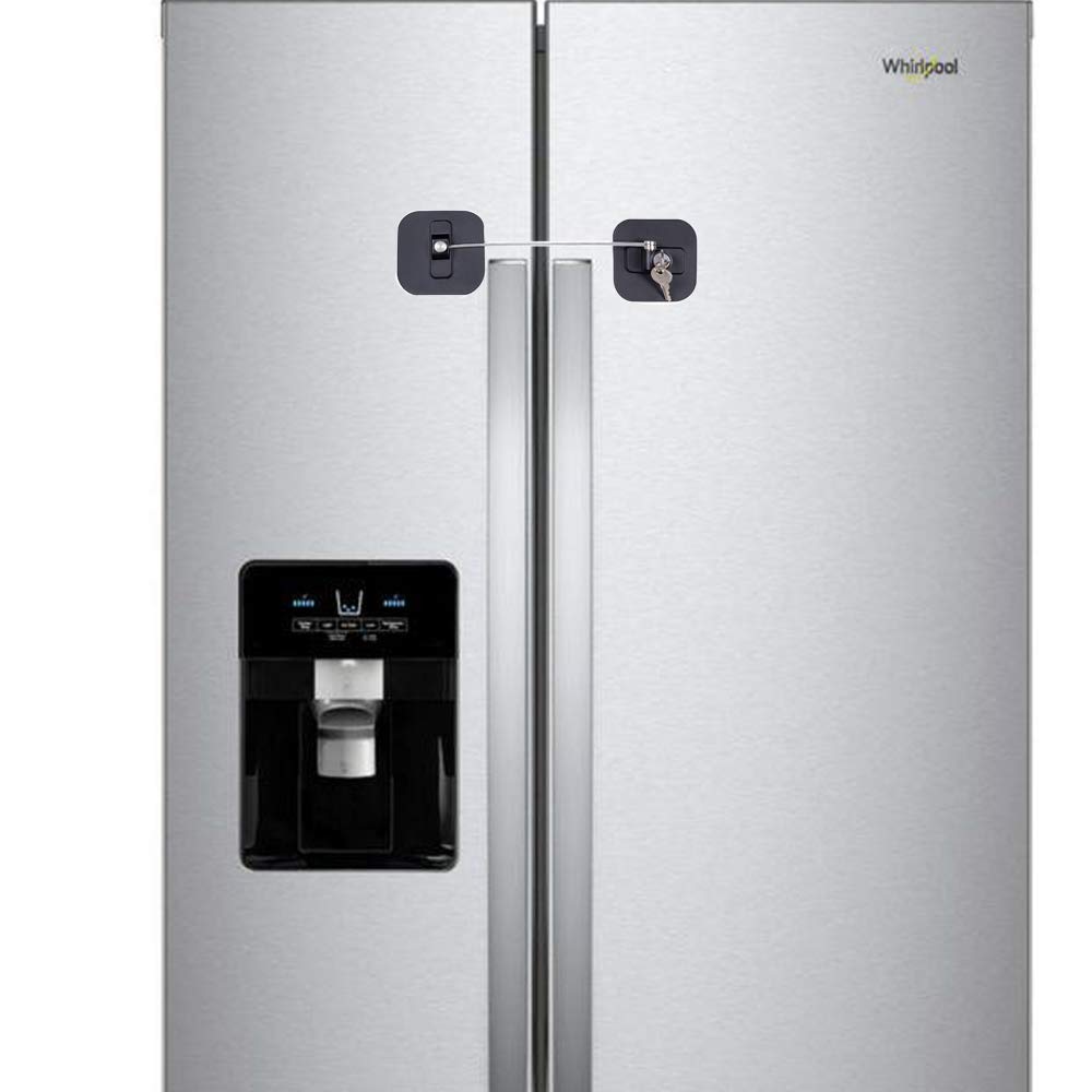 BAOWEIJD refrigerator lock mounted on door for child safety.