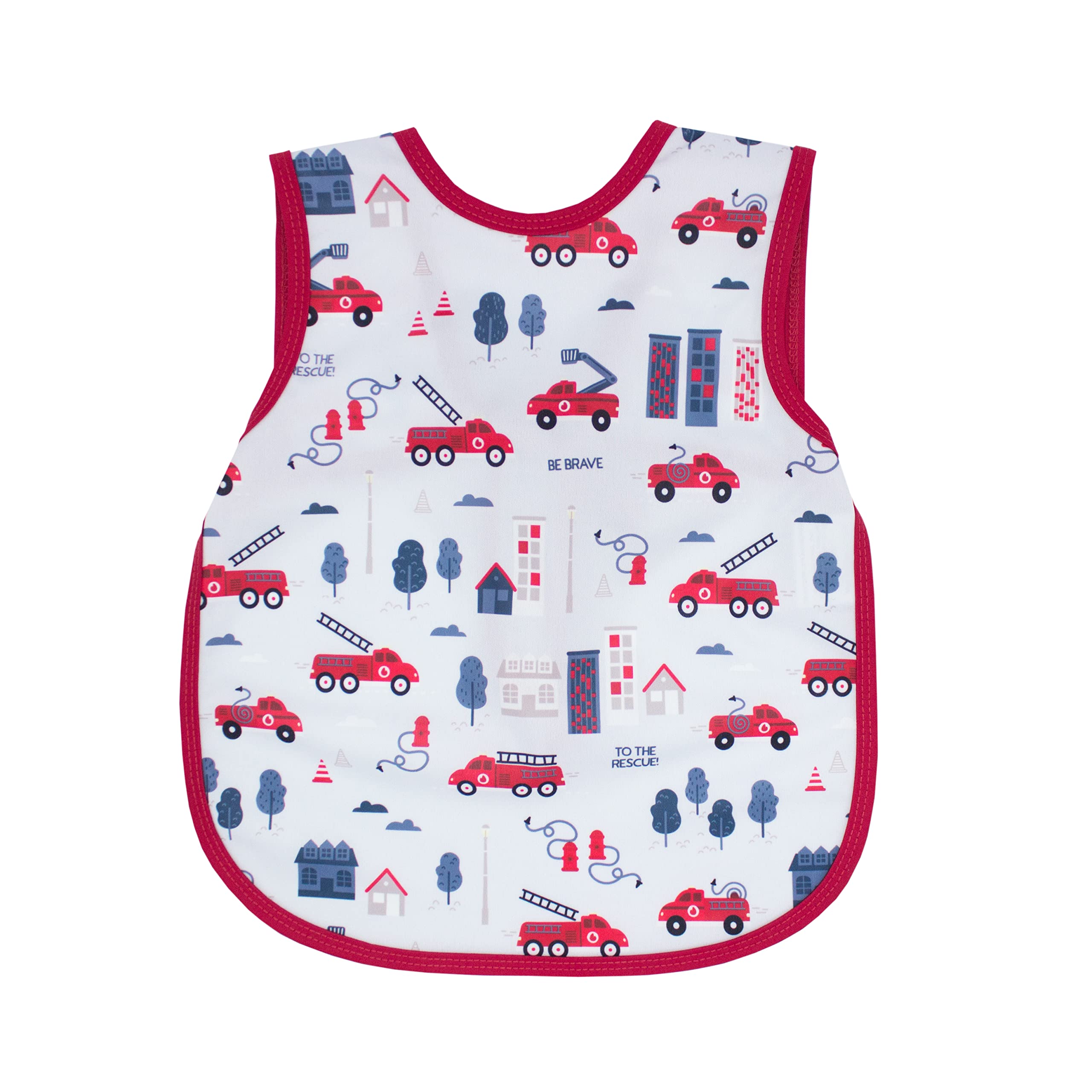 BapronBaby Be Brave firefighter bib front view showing waterproof protection during meals.