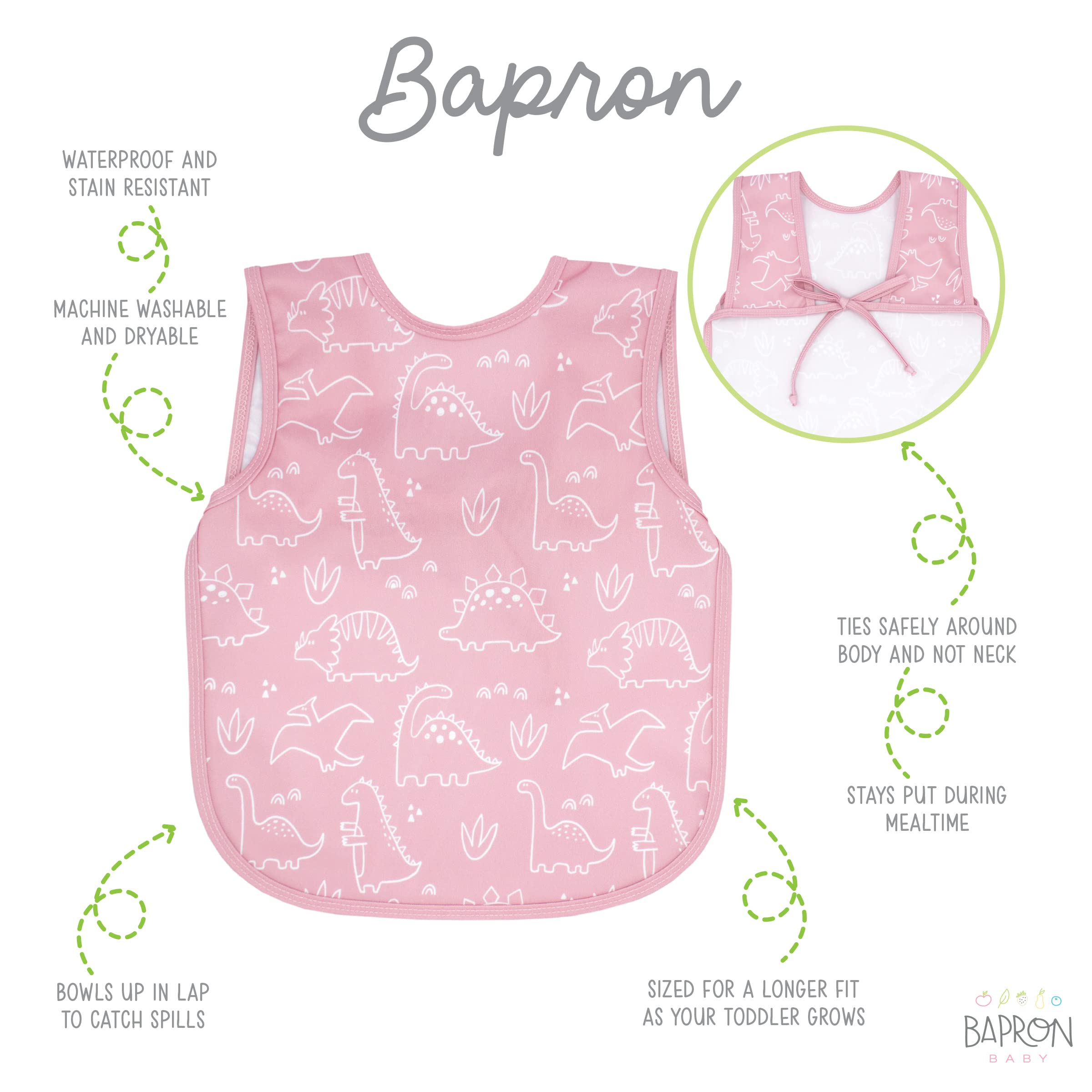 BapronBaby dino-friends-blush-waterproof-layer closeup shows durable, quick-drying fabric.
