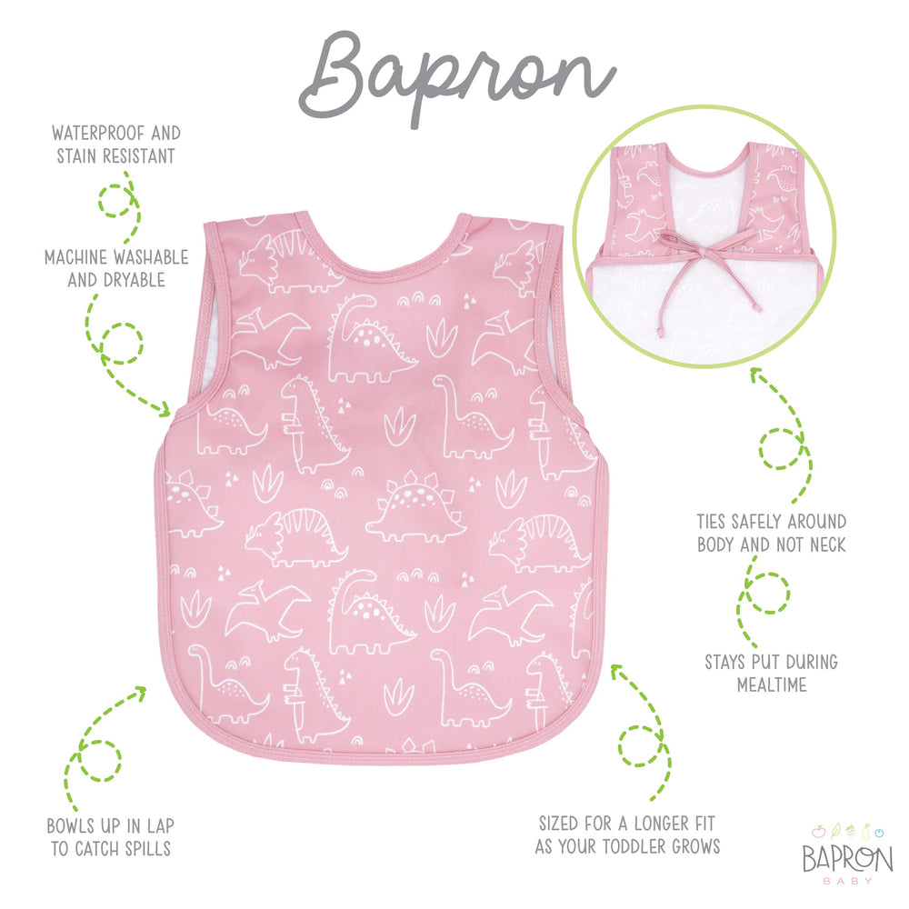 BapronBaby dino-friends-blush-waterproof-layer closeup shows durable, quick-drying fabric.