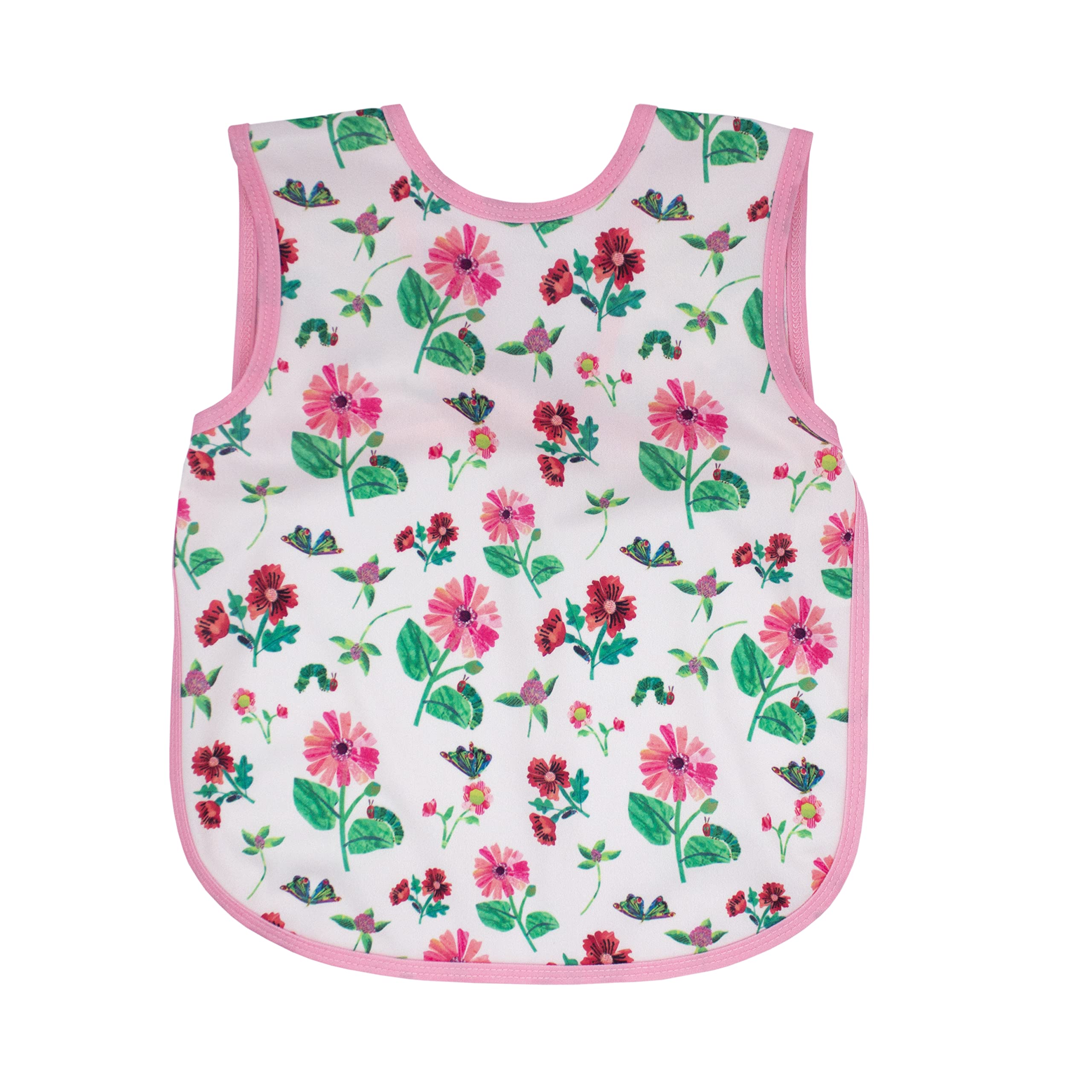 BapronBaby Eric Carle pink floral caterpillar bapron for mess-free feeding.