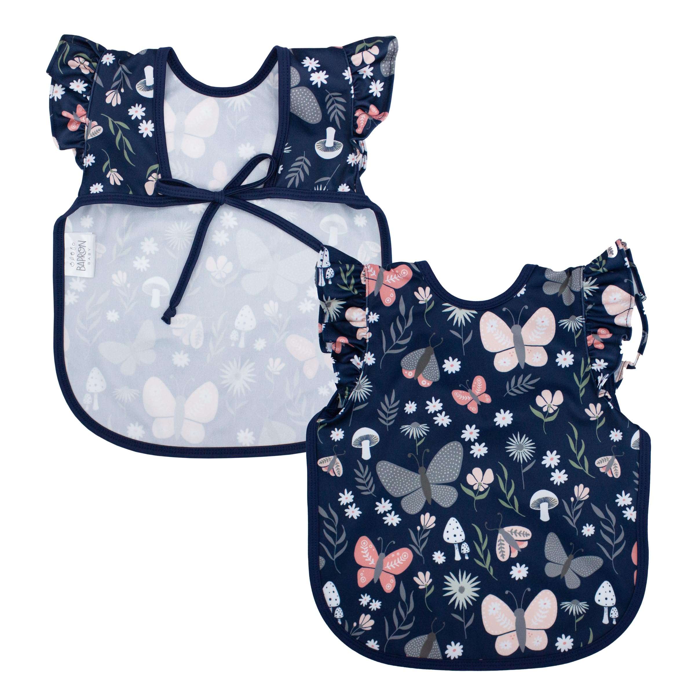 BapronBaby Flutter Butterfly Garden Bapron protecting outfits during meals.