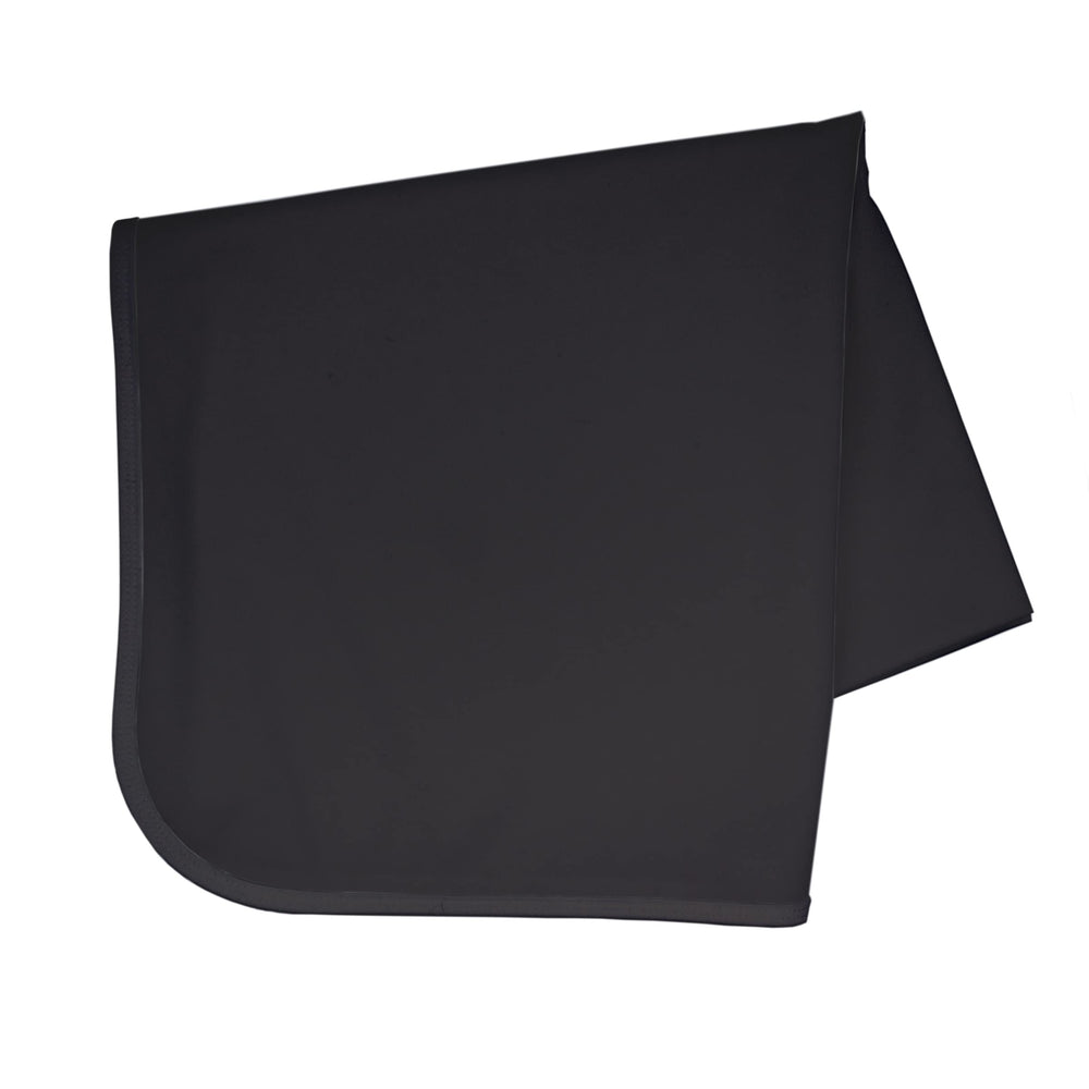 BapronBaby Minimalist Black Splash Mat under high chair protects floors from spills.