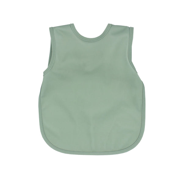 BapronBaby Minimalist Sage Bapron on a baby during meals, comfortable and stylish protection.