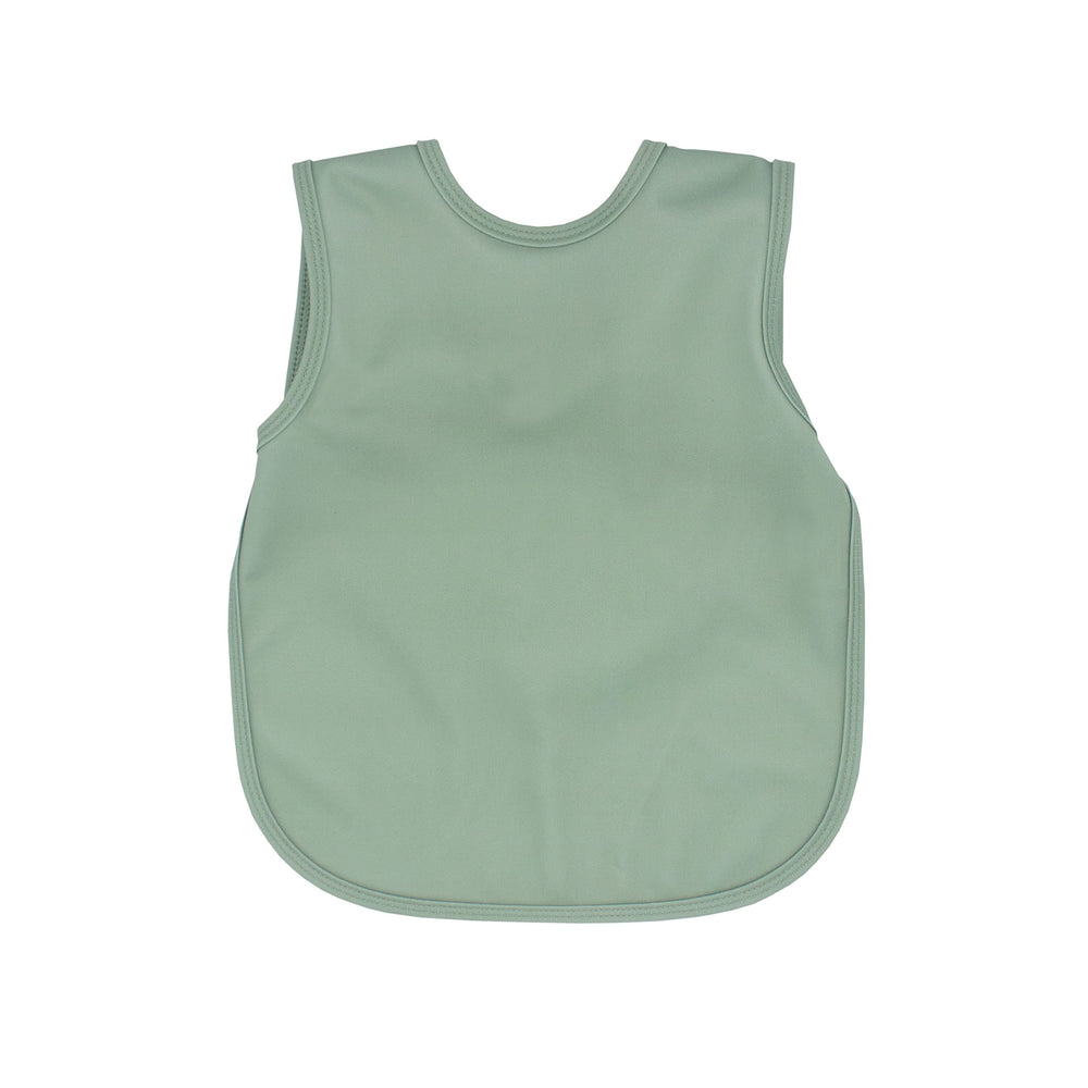 BapronBaby Minimalist Sage Bapron on a baby during meals, comfortable and stylish protection.