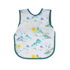 BapronBaby Mountain Mist Bapron front view showing full-coverage waterproof protection during meals.