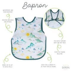 BapronBaby Mountain Mist Bapron side view highlights the safety tie-around design.