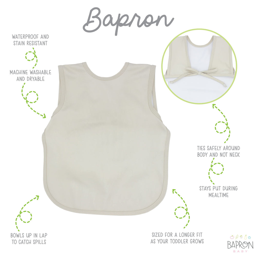 Close-up of no-neck-tie design on BapronBaby bib for safer meals