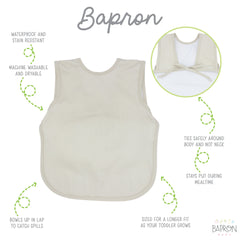 Close-up of no-neck-tie design on BapronBaby bib for safer meals