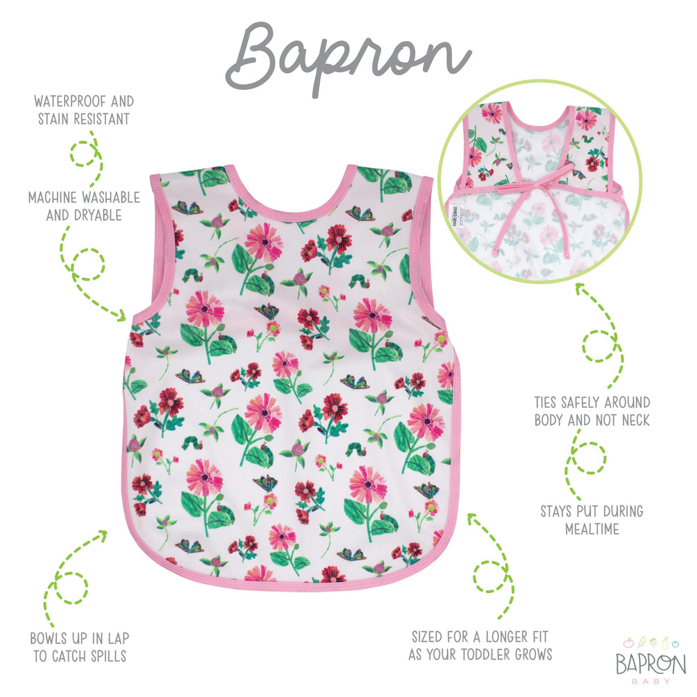 BapronBaby no-neck-tie safety design keeps baby comfortable during meals.