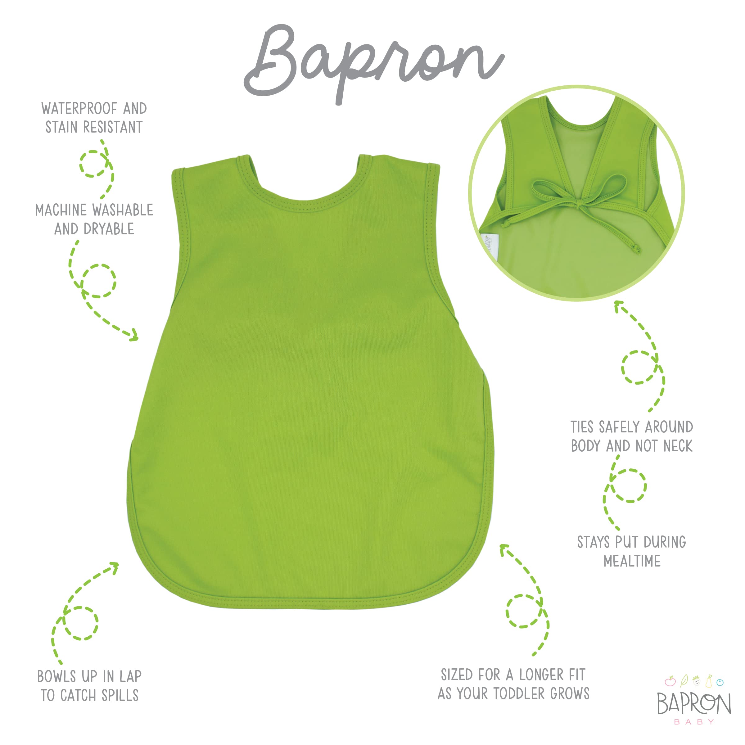 BapronBaby Ribbit Bapron waterproof fabric protects outfits during meals.