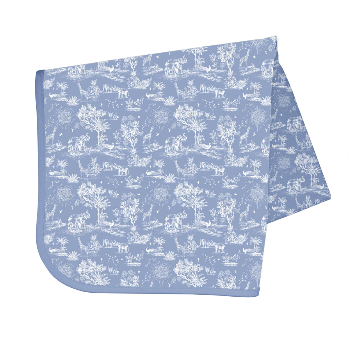 BapronBaby Savanna Blue Splash Mat under high chair protects floors during meals.
