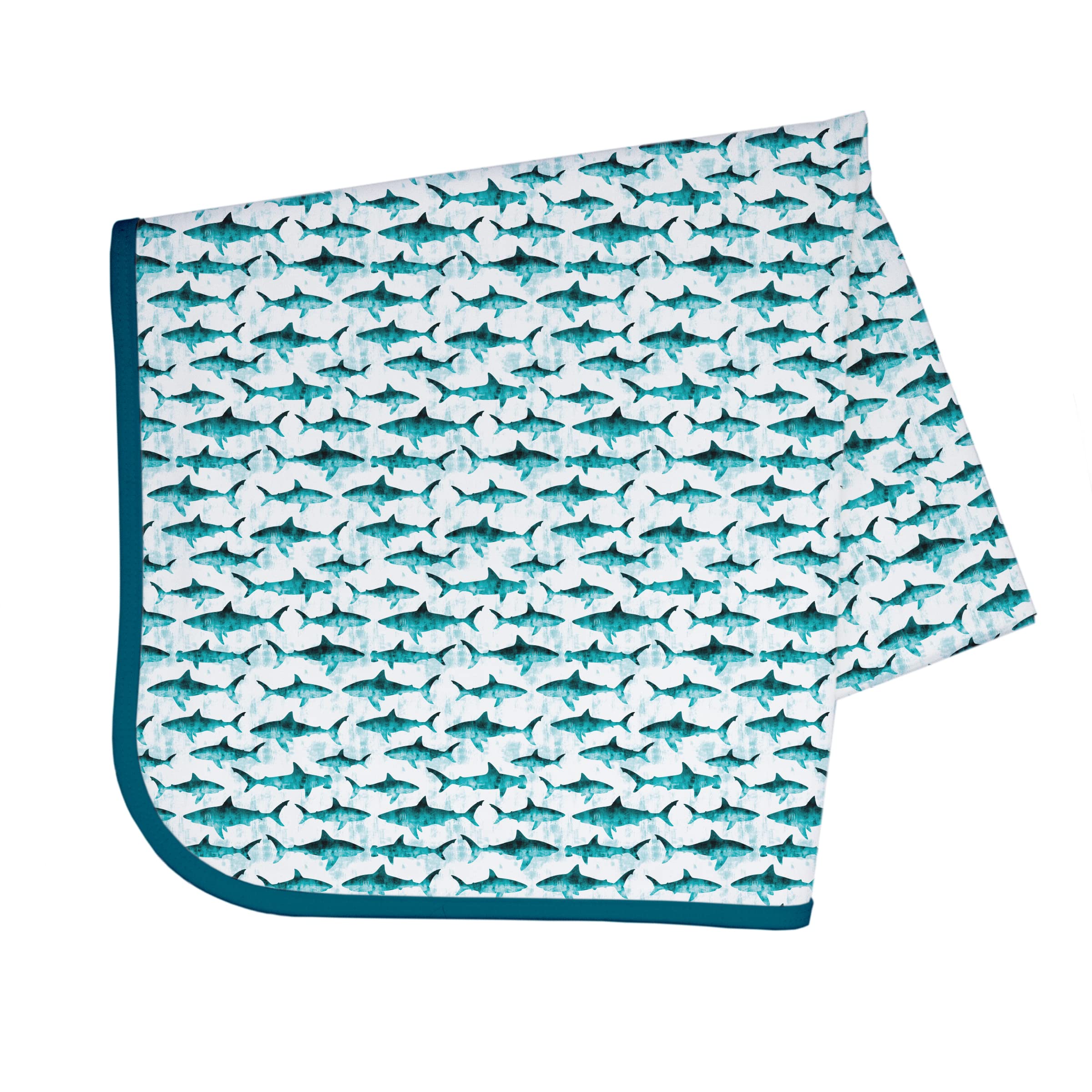 BapronBaby Shark Attack Splash Mat under high chairs protects floors from messes.