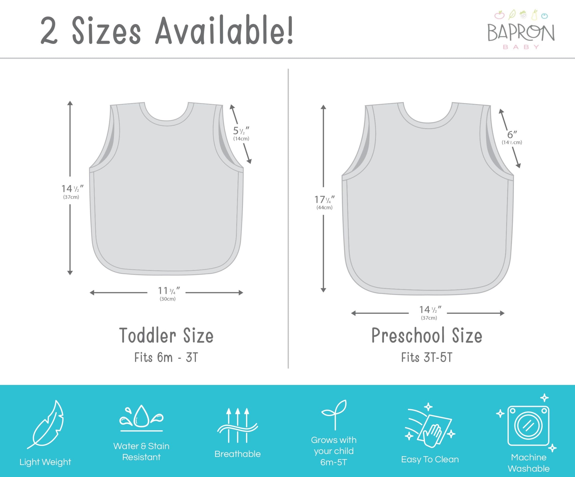 BapronBaby size 6m-3t fits growing babies and toddlers.