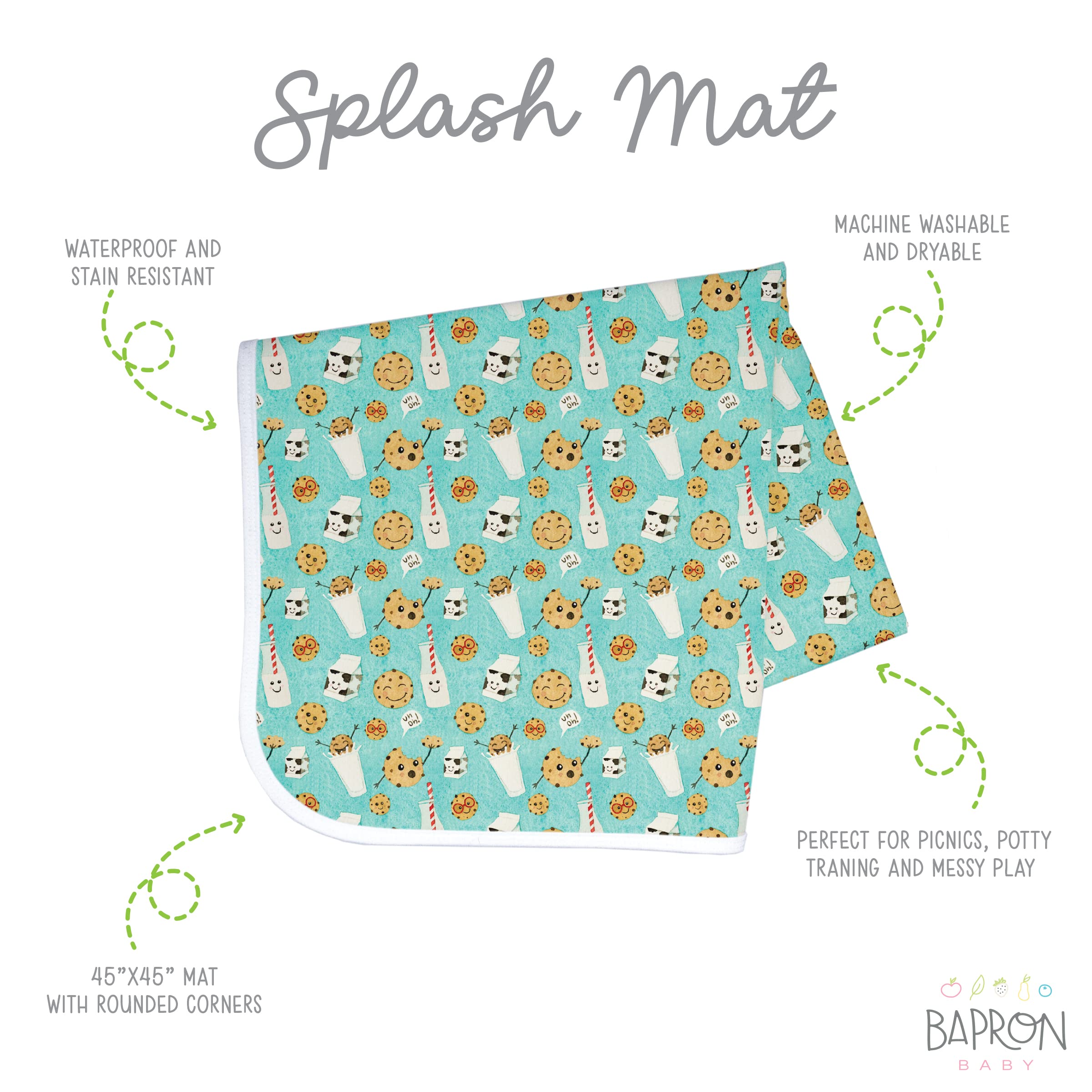 BapronBaby splash mat closeup shows waterproof, durable fabric with a soft touch.