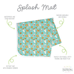 BapronBaby splash mat closeup shows waterproof, durable fabric with a soft touch.