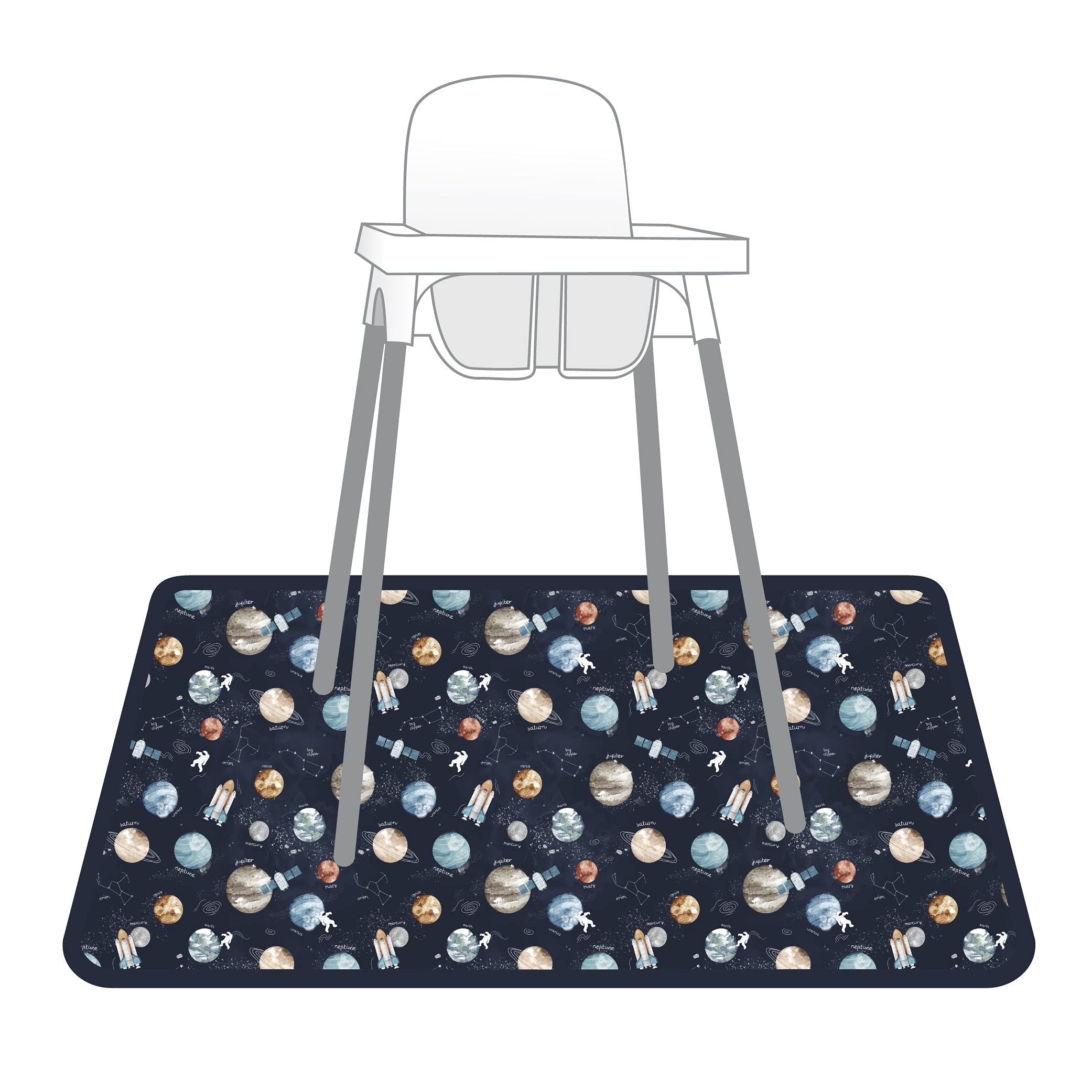 BapronBaby Splash Mat under highchair protects floors from spills.