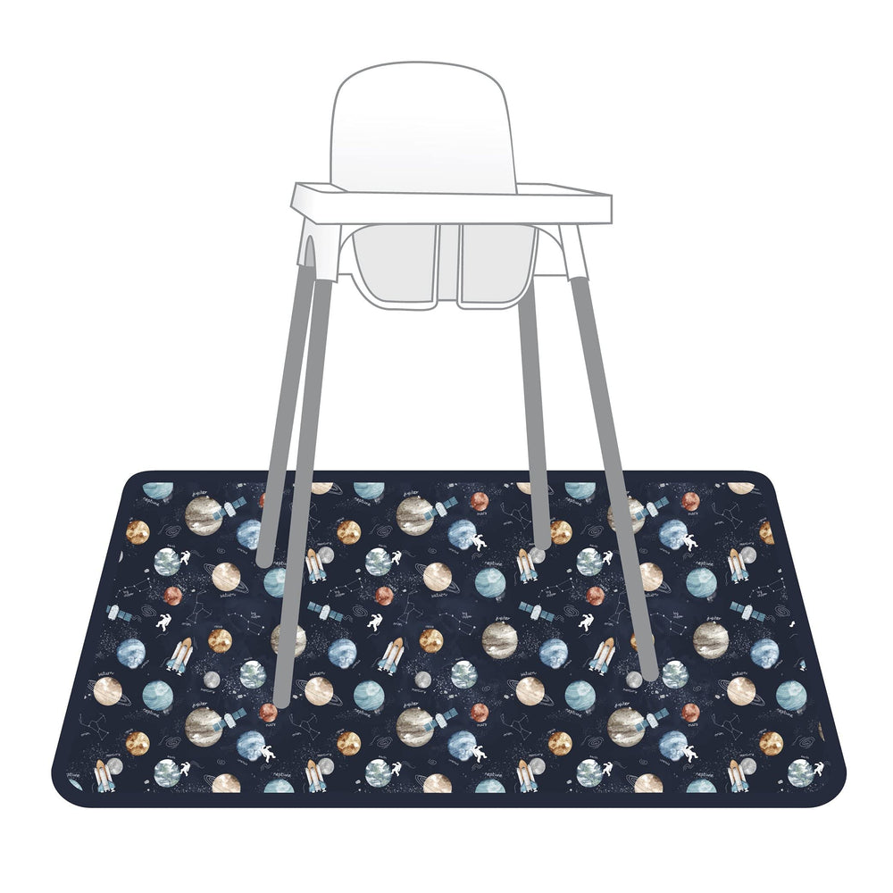 BapronBaby Splash Mat under highchair protects floors from spills.