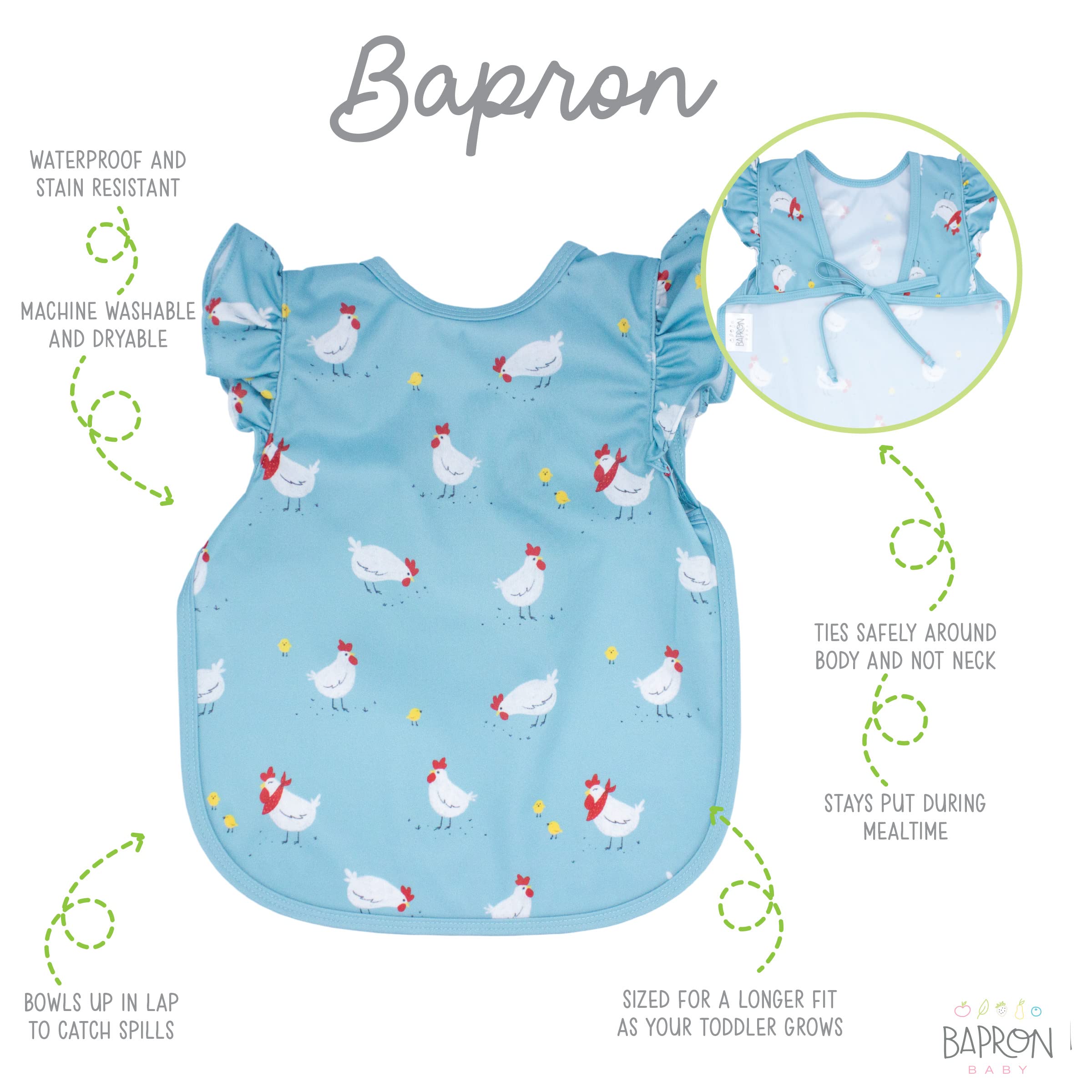 BapronBaby Stain-resistant fabric stays clean after busy meals