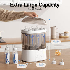 Bear Bottle Sterilizer double-layer rack demonstrates two-tier capacity for bottles and parts.