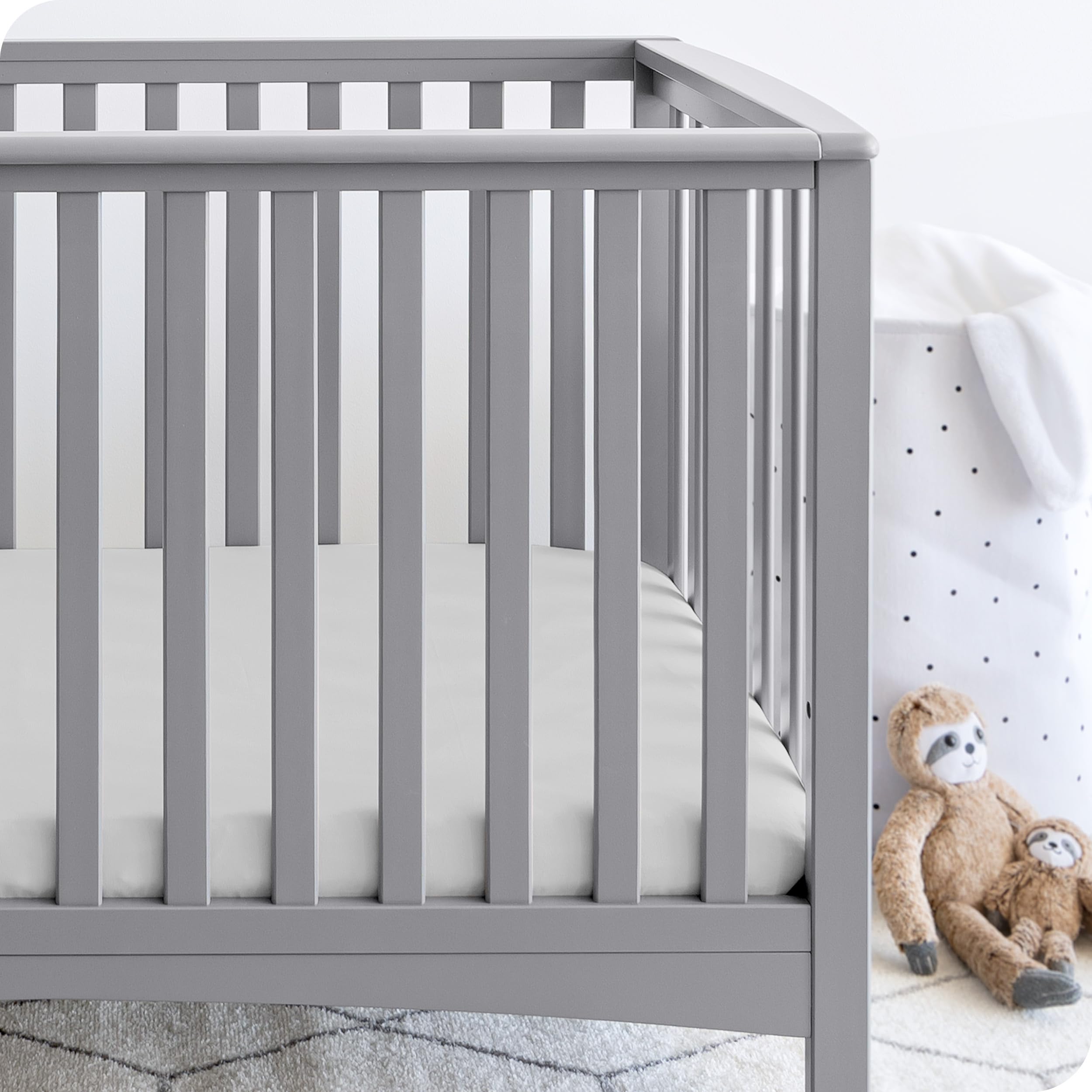 Bare Home 2-pack crib sheets microfiber close-up shows a luxuriously smooth texture for baby comfort.
