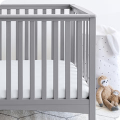 Bare Home cloud grey fitted crib sheet shows cozy color and easy care.