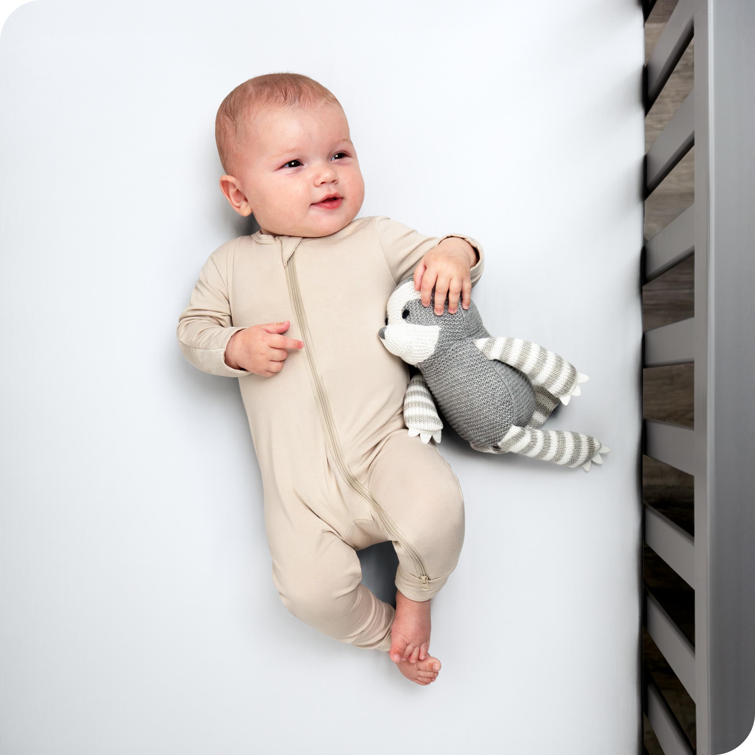 Bare Home fitted crib sheet in a white nursery for versatile use