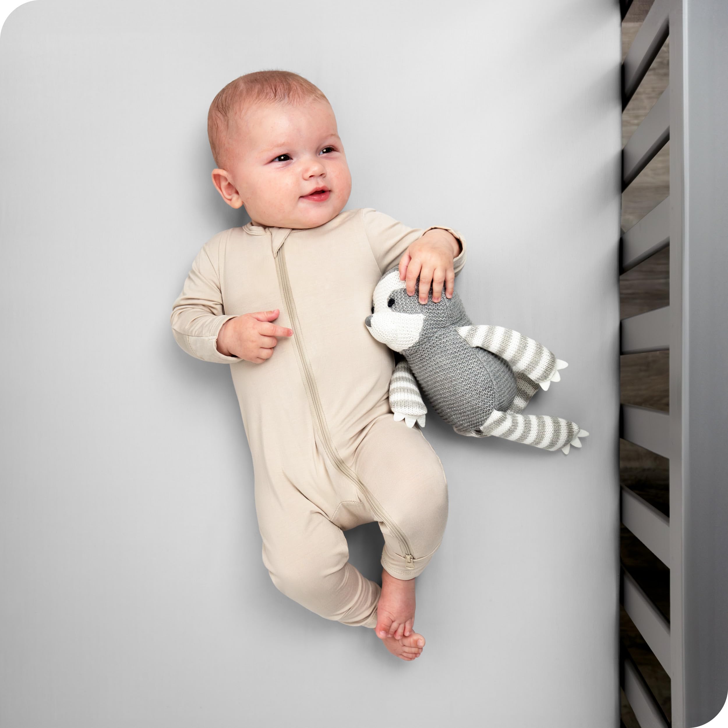 Bare Home fitted sheet on crib mattress with secure elastic edges