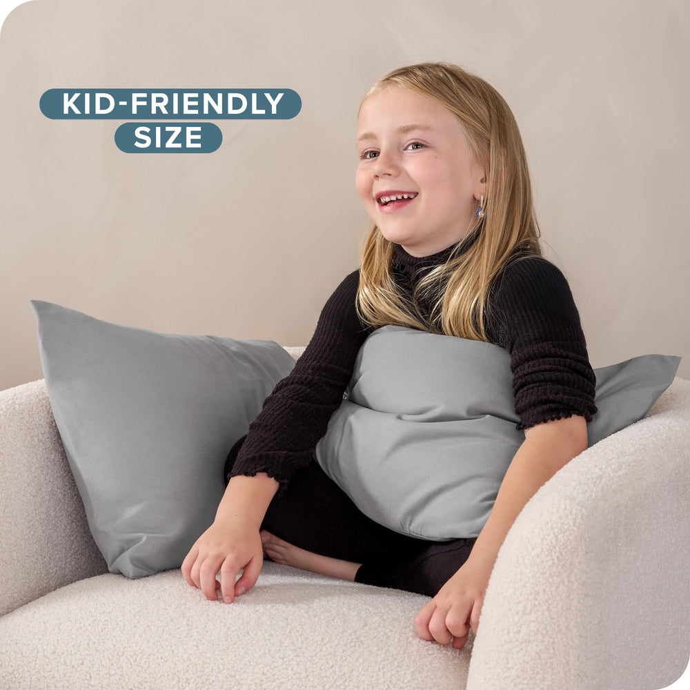 Bare Home toddler 13x18 pillowcase on bed shows toddler-friendly size