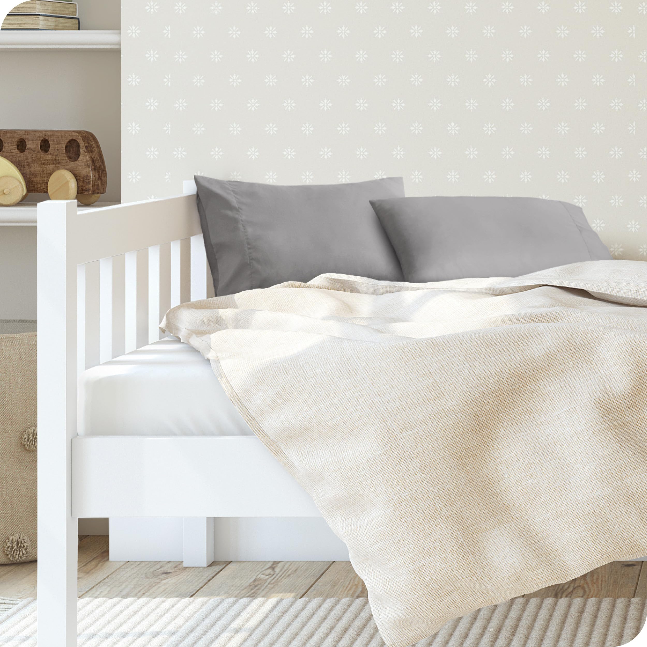 Bare Home toddler 2-pack light grey pillowcase folded, ready for use