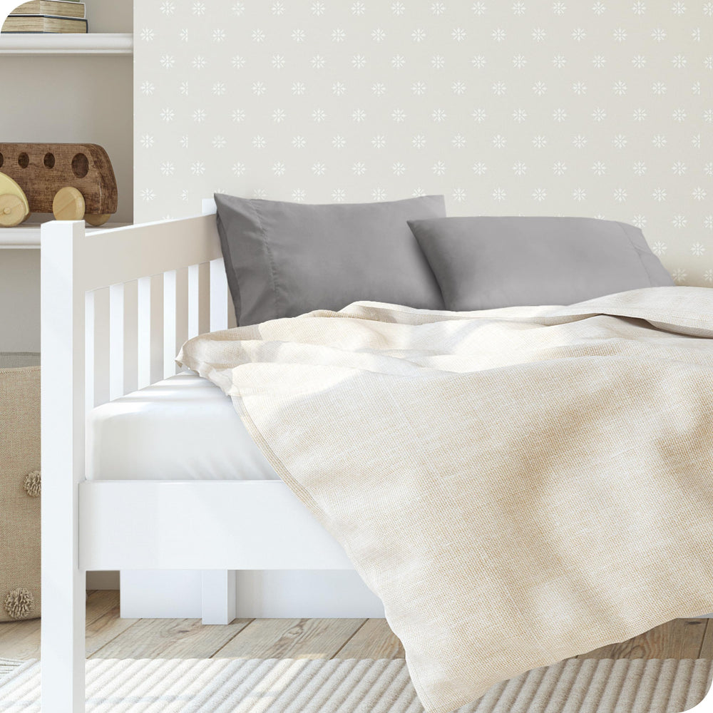 Bare Home toddler 2-pack light grey pillowcase folded, ready for use