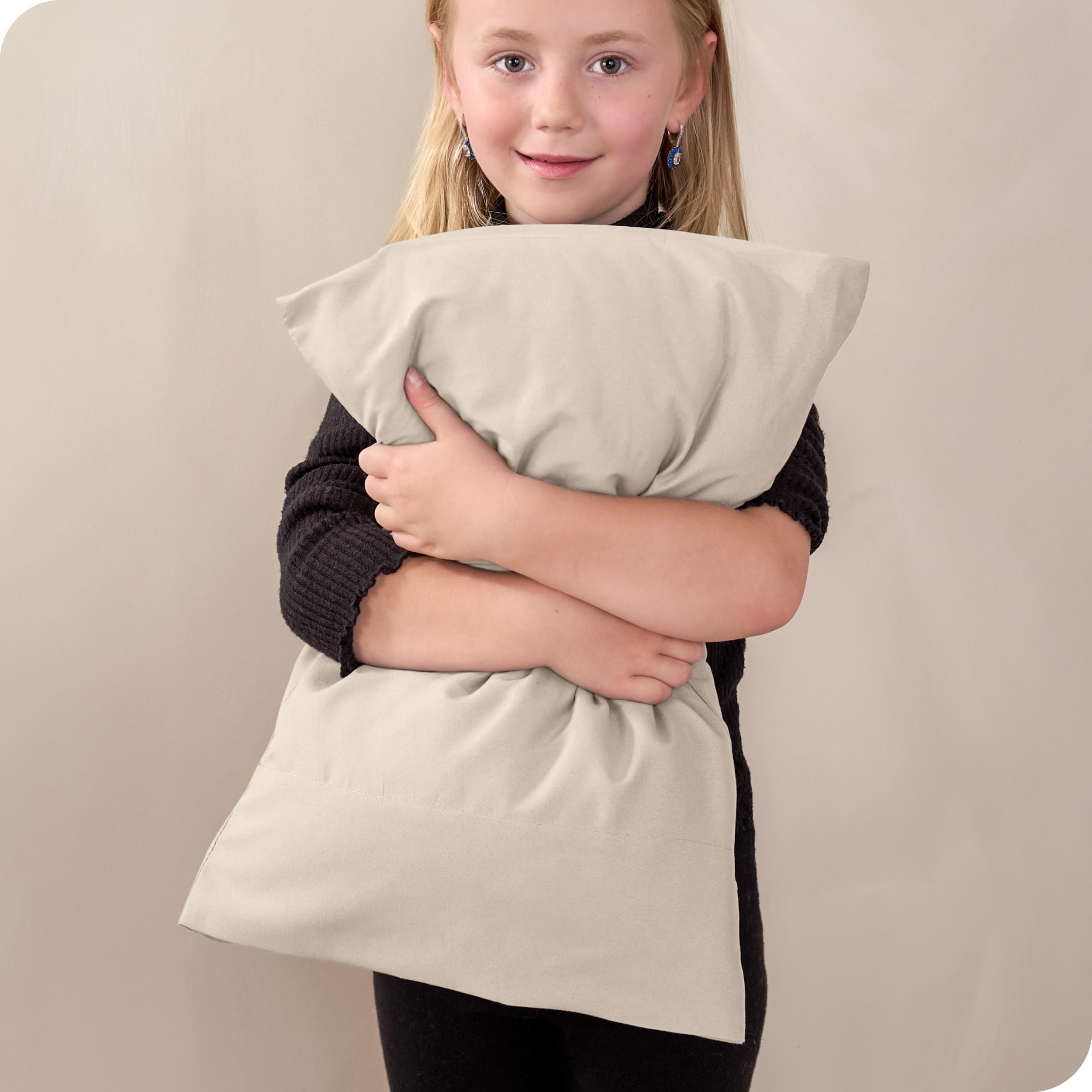 Bare Home toddler microfiber pillowcase OEKO-TEX certified in sand for safety.