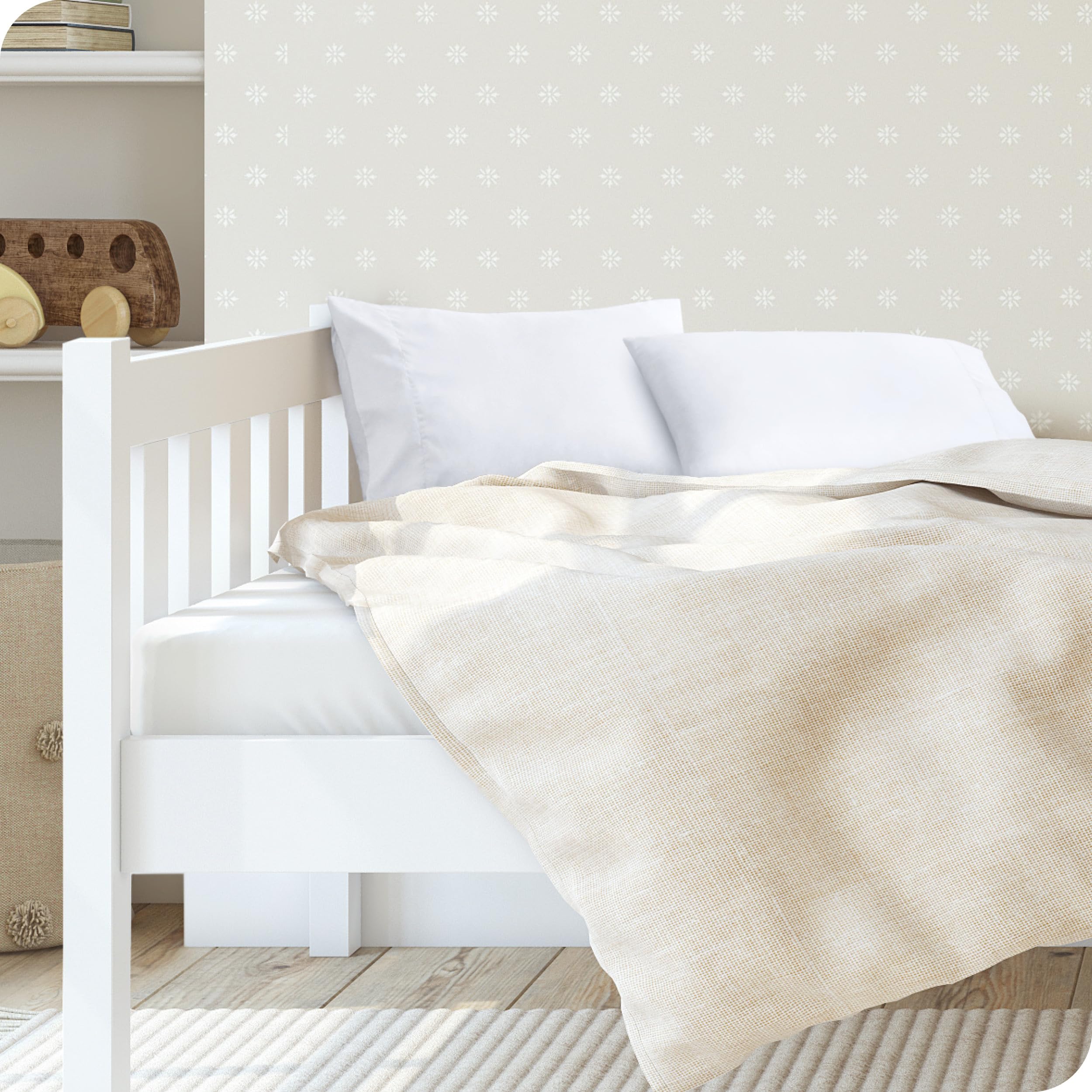 Bare Home microfiber toddler pillowcase texture close-up highlights ultra-soft brushed finish.