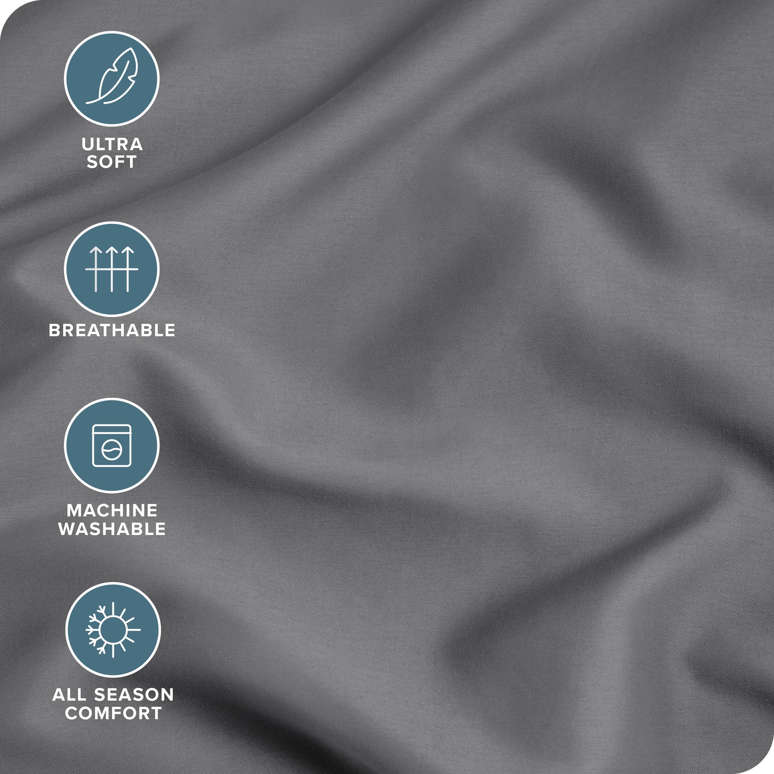 Bare Home easy-care grey pillowcase, machine washable for simple laundering.