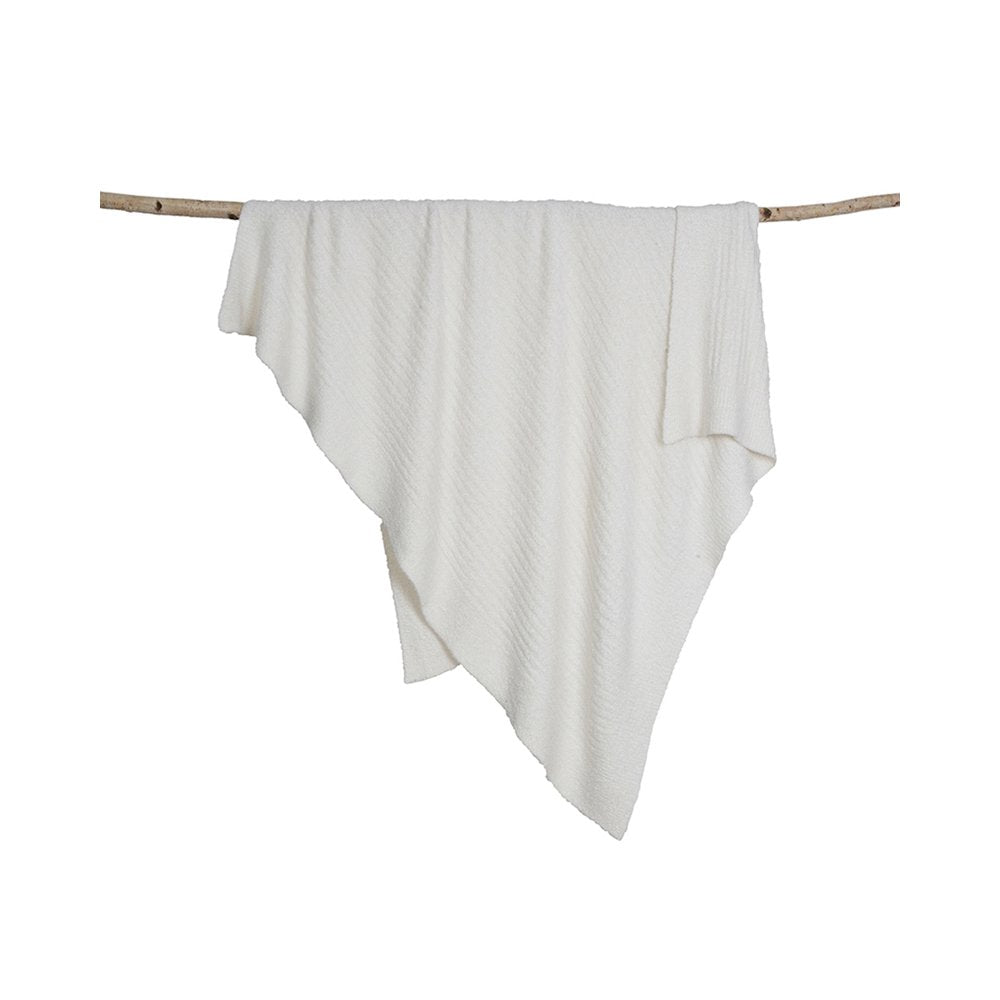 Barefoot Dreams Bamboo Chic Lite blanket in pearl, plush closeup for cozy nursery moments.