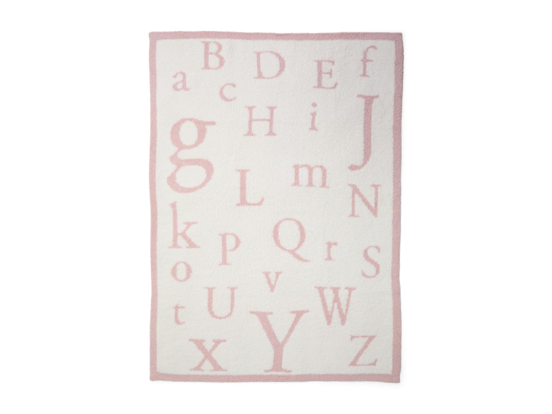 Barefoot Dreams CozyChic ABC Blanket shows contrast rib borders, a charming nursery decor option.