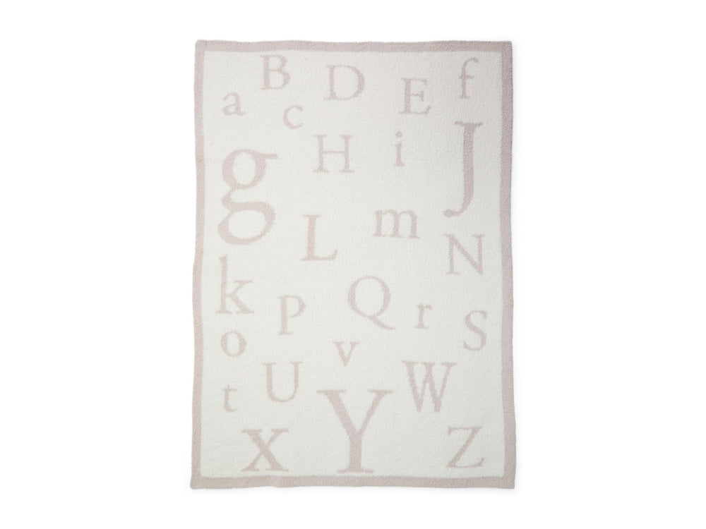 Barefoot Dreams CozyChic ABC Blanket featuring rib borders for cozy warmth during strolls.