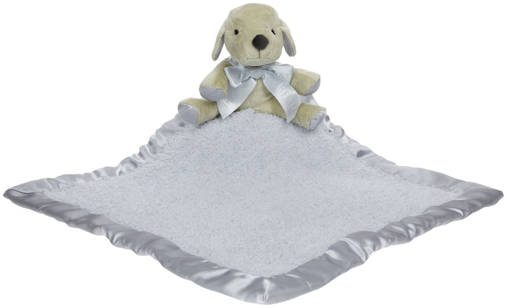 Barefoot Dreams CozyChic Buddie blue puppy close-up, ultra-soft plush companion for snuggles