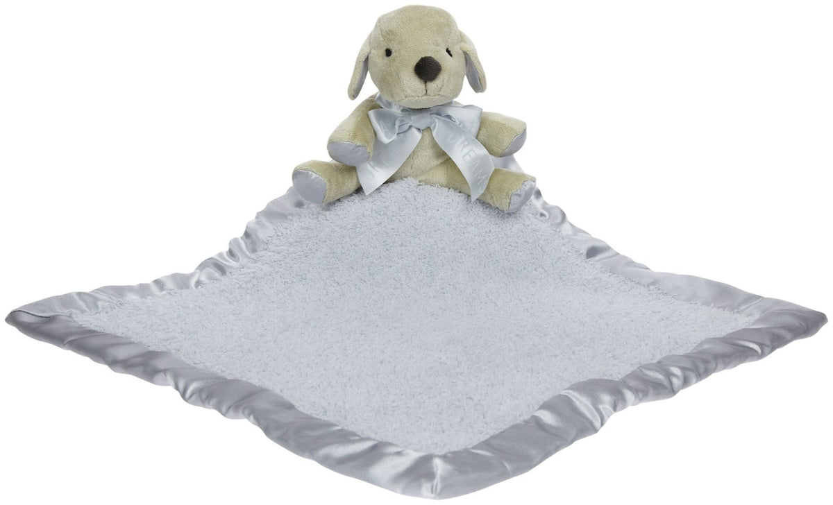 Barefoot Dreams CozyChic Buddie blue puppy close-up, ultra-soft plush companion for snuggles
