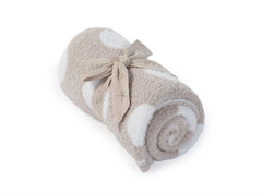 Close-up of Barefoot Dreams CozyChic Dream Receiving Blanket showing stone-white circles, ideal for nursery decor and cuddles